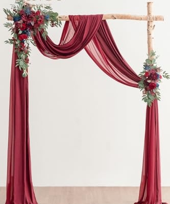 Product: Ling's Moment Burgundy Artificial Wedding Arch Flowers Kit Pack of 4, 2pcs Hanging Flower Arrangement 2pcs Chiffon Drapes Ceremony Reception Fake Rose Arbor Backdrop Floral Party Outdoor Decorations