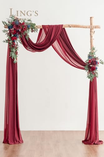 Product: Ling's Moment Burgundy Artificial Wedding Arch Flowers Kit Pack of 4, 2pcs Hanging Flower Arrangement 2pcs Chiffon Drapes Ceremony Reception Fake Rose Arbor Backdrop Floral Party Outdoor Decorations