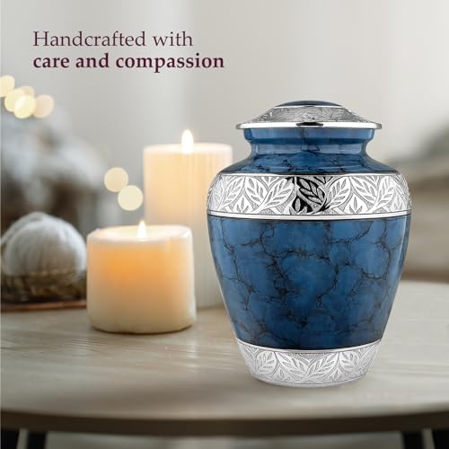 Product: Trupoint Memorials Cremation Urns for Human Ashes, Decorative Burial Urn for Adult Men and Women, Large Dark Blue with Silver Lining