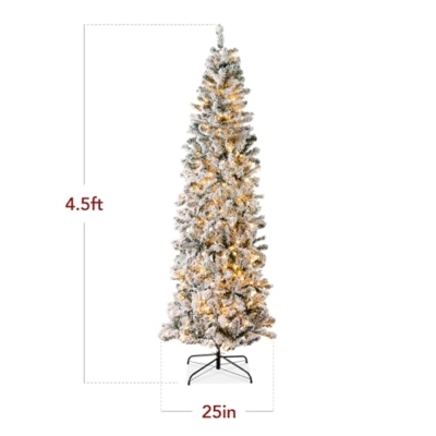 Product: Best Choice Products Flocked Pencil Christmas Tree, Pre-Lit Slim Artificial Holiday Decoration, 4.5ft Lighted Skinny w/Base, Warm White Lights