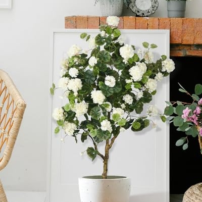 Product: Leflos 4.25ft Artificial Begonia Flower Tree, Faux Begonia Tree with 74 White Flowers, Fake Potted Blooming Floral Plant in White Pot Filled with Dry Moss for Home Indoor Decor
