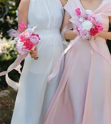 Silky Flower Store Hot Pink Bridesmaid Bouquet Artificial Flowers Set of 4, BENCENTRE 7 Inch, Silk Roses Pampas Grass 18 Inch Ribbon 9 9 Product: BENCENTRE 7 Inch Hot Pink Bridesmaid Bouquet for Wedding, Set of 4, Small Wedding Bouquet,for Marriage Proposal Party and Vintage Wedding Ceremony Anniversary,Artificial Flowers