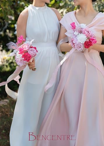 Silky Flower Store Hot Pink Bridesmaid Bouquet Artificial Flowers Set of 4, BENCENTRE 7 Inch, Silk Roses Pampas Grass 18 Inch Ribbon 2 2 Product: BENCENTRE 7 Inch Hot Pink Bridesmaid Bouquet for Wedding, Set of 4, Small Wedding Bouquet,for Marriage Proposal Party and Vintage Wedding Ceremony Anniversary,Artificial Flowers