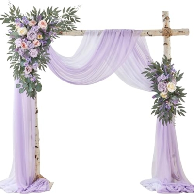 Product: Fsslower Wedding Arch Flowers with Drape Kit (Pack of 4) - 2pcs Artificial Flower Swag with 2pcs Draping Fabric for Wedding Ceremony Arbor and Reception Backdrop Decoration (Lilac)