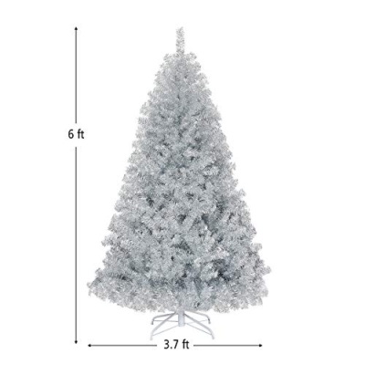 Silky Flower Store Silver Artificial Christmas Tree, 6ft Hinged Full Design, Electroplated Finish, Metal Stand, Indoor Outdoor 6ft 14 14 Product: 6ft Goplus Silver Artificial Christmas Tree - Hinged Full Design with Electroplated Finish & Metal Stand for Indoor/Outdoor Holiday Decor