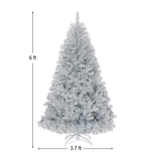 Silky Flower Store Silver Artificial Christmas Tree, 6ft Hinged Full Design, Electroplated Finish, Metal Stand, Indoor Outdoor 6ft 6 6 Product: 6ft Goplus Silver Artificial Christmas Tree - Hinged Full Design with Electroplated Finish & Metal Stand for Indoor/Outdoor Holiday Decor