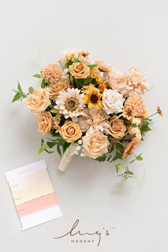 Silky Flower Store Sunflower Bridal Bouquet, Orange Wedding Bouquet for Bride, Silk Free Form Wedding Flowers, 15 Inch 7 7 Product: Ling's Moment Sunflower Bridal Bouquet, Orange Wedding Bouquets for Bride, 15 Inch Silk Free Form Bridal Bouquets Artificial Wedding Flower Bouquet