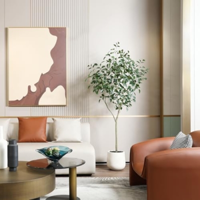 Product: OAKRED Artificial Ficus Tree, 6FT Fake Plastic Plants for Indoor, Faux Ficus Tree with White Planter, Tall Artificial Plants for Home Decor Indoor, Set of 1