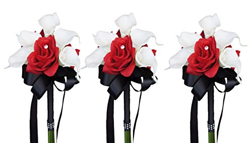 Set of 3 Wedding Bouquets : Flower Girl Toss Apple Red Rose Calla Lily Wedding Flowers - Artificial Flower Arrangements Product: Set of 3 Wedding Bouquets : Flower Girl Toss Apple Red Rose Calla Lily Wedding Flowers
