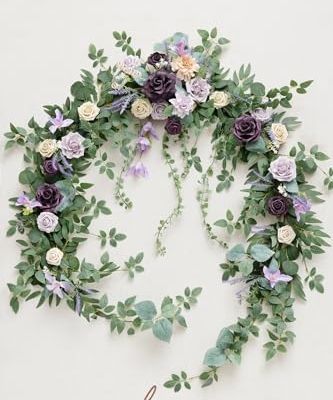 Silky Flower Store Eucalyptus Willow Leaf Garland with White Flower Lavender Purple, 9FT 15 15 Product: Ling's Moment 9FT Eucalyptus and Willow Leaf Garland with White Flower, Handcrafted Wedding Sweetheart Table Centerpieces Head Table Decor Arch Backdrop Decorations for Wedding | Lavender Purple