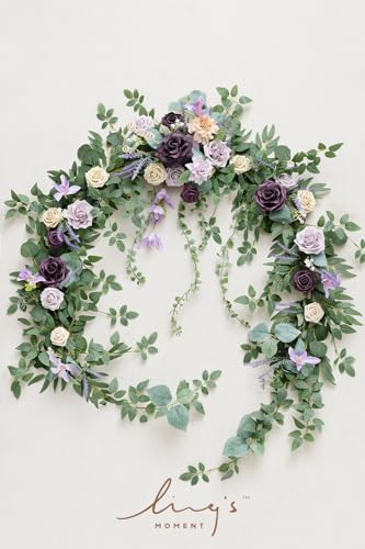Silky Flower Store Eucalyptus Willow Leaf Garland with White Flower Lavender Purple, 9FT 7 7 Product: Ling's Moment 9FT Eucalyptus and Willow Leaf Garland with White Flower, Handcrafted Wedding Sweetheart Table Centerpieces Head Table Decor Arch Backdrop Decorations for Wedding | Lavender Purple