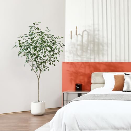 Product: OAKRED Artificial Ficus Tree, 6FT Fake Plastic Plants for Indoor, Faux Ficus Tree with White Planter, Tall Artificial Plants for Home Decor Indoor, Set of 1