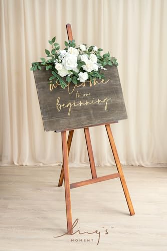Silky Flower Store Artificial Wedding Floral Swag, White Faux Flower Garland, Welcome Sign Decor, 24x10in 2 2 Product: Ling's Moment 2pcs White Wedding Artificial Floral Swag Welcome Sign Flowers Backdrop Garland Green for Ceremony Reception Door Wall Easel Home Decoration Entryway Faux Outdoor Board Table Decor