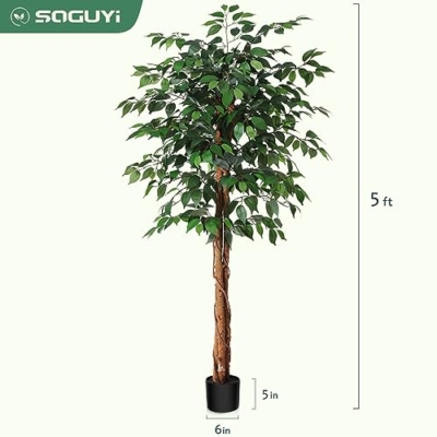 Product: SOGUYI 5ft Artificial Ficus Tree with Natural Wood Trunk, Silk Fake Ficus Tree in Plastic Nursery Pot, Faux Plant for Office Home, Indoor Outdoor Decor, 1 Pack