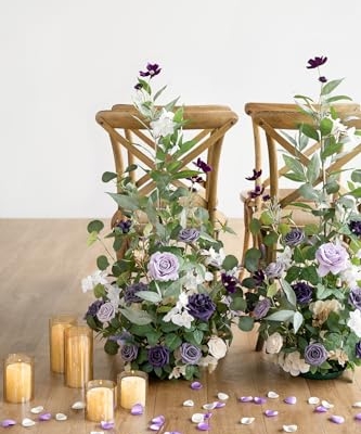 Silky Flower Store Artificial Wedding Flower Arrangements, Lilac Gold Faux Florals, Free Standing Arch Altar Decor, 41in x 22in 8 8 Product: Ling's Moment 41" Tall Free Standing Artificial Flowers Arrangements 2 pcs Wedding Arch Altar Stage Decorations Lilac Gold for Ceremony Reception Rose Fake Floral Party Outdoor Centerpieces Decor