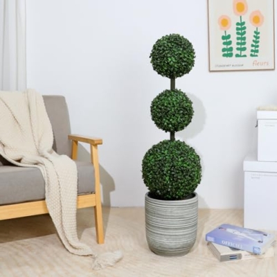 Product: Luyue 3FT Artificial Topiaries 2 Pack Boxwood Ball Tree Front Porch Decor Outdoor Topiary Plant Set of 2 Faux 3 Balls Boxwood Topiary in Pot for Outdoor Front Door Plant Patio and Garden Décor