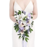 Product: INSUNSIX Wedding Bouquet,11 Inch Bridal Bouquet Cascading Wedding Bouquets for Bride for Wedding Ceremony and Anniversary(Lilac & White)