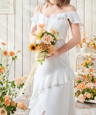 Product: Ling's Moment Artificial Flowers Sunflower Bridesmaid Bouquet Set of 4, Backyard Wedding Flowers Bouquets for Bridesmaids, 7 Inch Bridal Bouquets for Bridesmaids, Wedding, etc