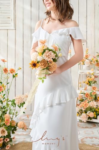 Product: Ling's Moment Artificial Flowers Sunflower Bridesmaid Bouquet Set of 4, Backyard Wedding Flowers Bouquets for Bridesmaids, 7 Inch Bridal Bouquets for Bridesmaids, Wedding, etc