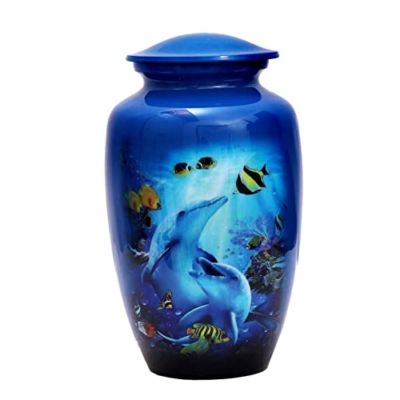 Silky Flower Store HLC URNS Dolphin Ocean Blue Cremation Urn for Human Ashes, Adult Funeral Urn, Handmade Memorial Urn 10.5 x 6 inches 9 9 Product: HLC URNS Dolphin Ocean Blue Cremation Urn for Human Ashes - Adult Funeral Urn Handcrafted - Affordable Urn for Ashes (Adult (200 lbs) – 10.5 x 6 “, Cremation Urn)