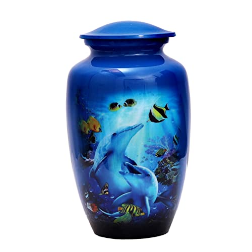 Silky Flower Store HLC URNS Dolphin Ocean Blue Cremation Urn for Human Ashes, Adult Funeral Urn, Handmade Memorial Urn 10.5 x 6 inches 2 2 Product: HLC URNS Dolphin Ocean Blue Cremation Urn for Human Ashes - Adult Funeral Urn Handcrafted - Affordable Urn for Ashes (Adult (200 lbs) – 10.5 x 6 “, Cremation Urn)