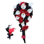 Product: Angel Isabella Artificial Wedding Cascade Bouquet Black Red White with Boutonniere