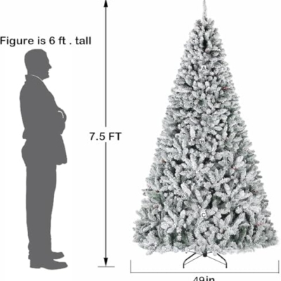 Product: Hykolity 7.5ft Prelit Snow Flocked Christmas Tree, Artificial Christmas Pine Tree with 450 Multicolor LED Lights, 1446 Tips, Metal Stand and Hinged Branches, 10 Colors