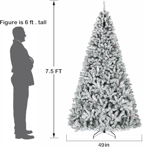 Product: Hykolity 7.5ft Prelit Snow Flocked Christmas Tree, Artificial Christmas Pine Tree with 450 Multicolor LED Lights, 1446 Tips, Metal Stand and Hinged Branches, 10 Colors