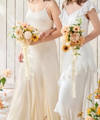 Product: Ling's Moment Artificial Flowers Sunflower Bridesmaid Bouquet Set of 4, Backyard Wedding Flowers Bouquets for Bridesmaids, 7 Inch Bridal Bouquets for Bridesmaids, Wedding, etc