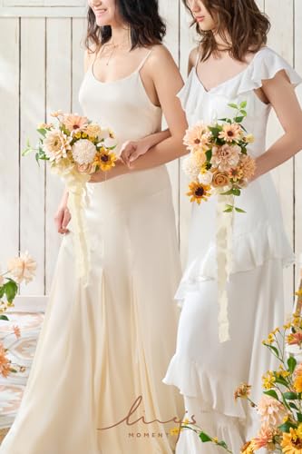Product: Ling's Moment Artificial Flowers Sunflower Bridesmaid Bouquet Set of 4, Backyard Wedding Flowers Bouquets for Bridesmaids, 7 Inch Bridal Bouquets for Bridesmaids, Wedding, etc