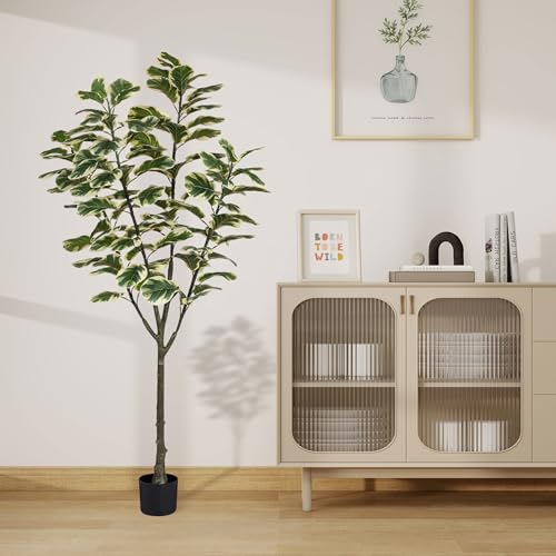 Product: 6ft Tall Artificial Fiddle Leaf Fig Tree with 108 Decorative Leaves - Faux Silk Tree in Pot for Home, Office, Living Room, Bathroom & Corner - Indoor Decor Accent