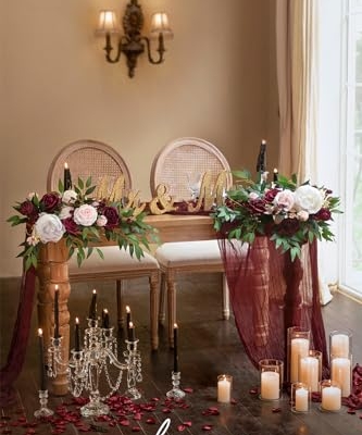 Product: Ling's Moment 2PCS Burgundy Artificial Flower Garland Floral Swags Centerpieces Wedding Arch Flower Greenery Arrangements for Sweetheart Table Wall Window Home Garden Outdoor Decor Marsala Blush