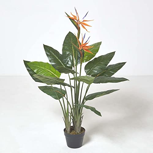 Silky Flower Store Artificial Bird of Paradise Flower, Fake Strelitzia Plant, Black Pot, 120cm Tall 2 2 Product: HOMESCAPES Artificial Bird of Paradise Flower 120 cm Tall Fake Strelitzia Plant in Black Pot