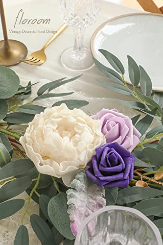 Silky Flower Store Artificial Eucalyptus Garland with Flowers, Lilac Lavender Floral Table Runner, 6ft 13.75in wide 3.5in high 4 4 Product: Floroom 6ft Artificial Eucalyptus Garland with Flowers Fake Greenery Faux Floral Vine Garland for Table Decor Wedding Centerpieces Bridal Shower Party Decorations, Lilac & Lavender