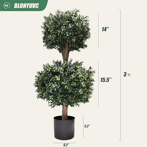Product: BLONYUVC 3Ft-35'' Artificial Boxwood Double Ball Topiary Trees,2PACK Faux Topiaries Tree Store Garden Indoor&Outdoor for Porch Home Decor