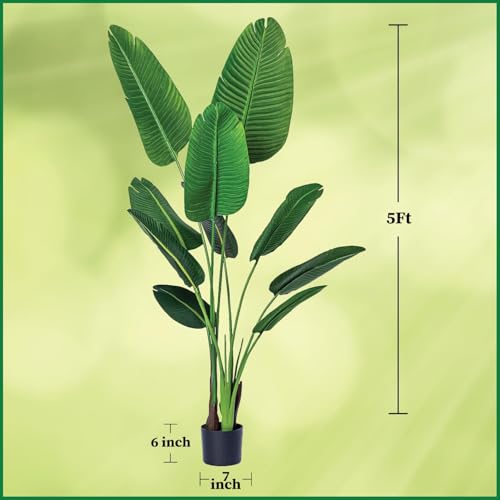 Product: Bagari One 5 Foot Artificial Silk Bird of Paradise Palm Tree Potted Plant