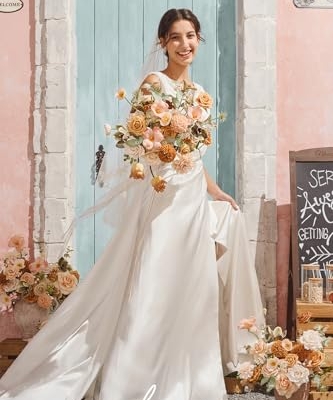 Silky Flower Store Peach Apricot Artificial Bridal Bouquet, Wedding Flower Bouquet for Bride, Ribbons Card, 15 Inch x 11 Inch 10 10 Product: Ling's Moment Peach Wedding Bouquets for Bride, Apricot Bridal Bouquets for Bride,15 Inch Free Form Artificial Wedding Flower Bouquet