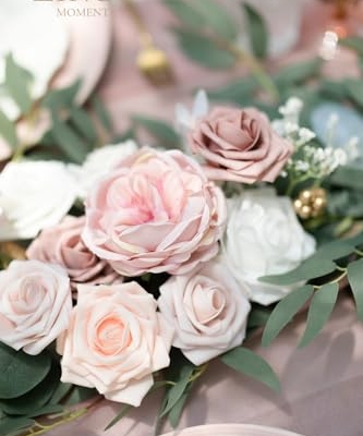 Product: Ling's Moment Flower Garland - 6FT Eucalyptus & Rose - Pink Sweetheart Table Decor for Wedding Reception, Artificial Floral Garland for Mantle, Thanksgiving, Christmas Decoration, Dusty Rose