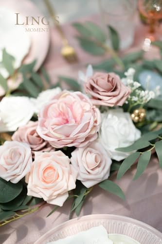 Product: Ling's Moment Flower Garland - 6FT Eucalyptus & Rose - Pink Sweetheart Table Decor for Wedding Reception, Artificial Floral Garland for Mantle, Thanksgiving, Christmas Decoration, Dusty Rose