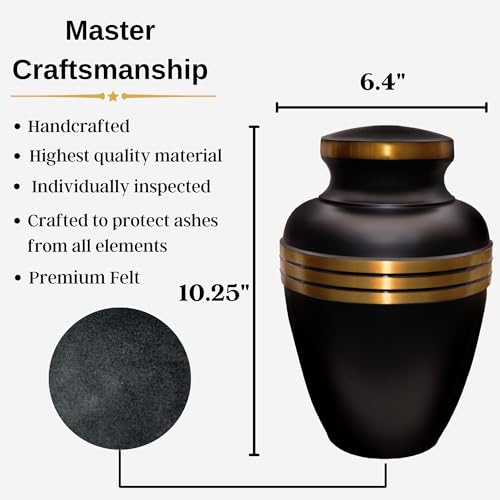 Product: Mortuary Solutions Urns for Human Ashes Adult Male and Female - Decorative Burial Urn, Funeral Cremation Urns for Women and Men - Large Black and Gold Urn