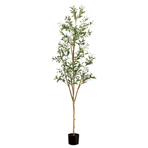 Product: Nearly Natural 6FT Tall Silk Faux Olive Tree for Home and Office Decor, Fake Potted Tree with Natural Wood Trunk, Realistic Branches and Lifelike Fruits