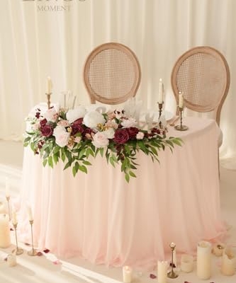 Product: Ling's Moment 2PCS Burgundy Artificial Flower Garland Floral Swags Centerpieces Wedding Arch Flower Greenery Arrangements for Sweetheart Table Wall Window Home Garden Outdoor Decor Marsala Blush
