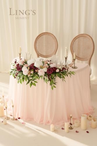 Product: Ling's Moment 2PCS Burgundy Artificial Flower Garland Floral Swags Centerpieces Wedding Arch Flower Greenery Arrangements for Sweetheart Table Wall Window Home Garden Outdoor Decor Marsala Blush