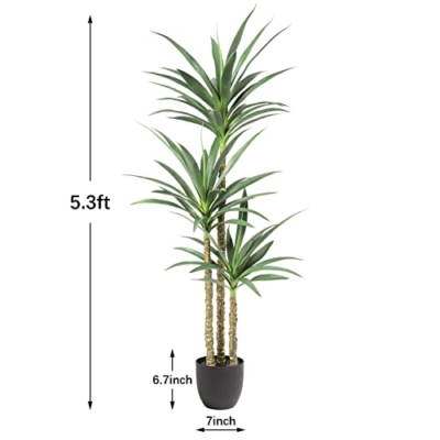 Product: Waoops Artificial Tree 5.3Ft Faux Agave Plant with 3 Heads in Plastic Pot Fake Tree for Home Decor Indoor or Outdoor Office Decoration Housewarming Gift