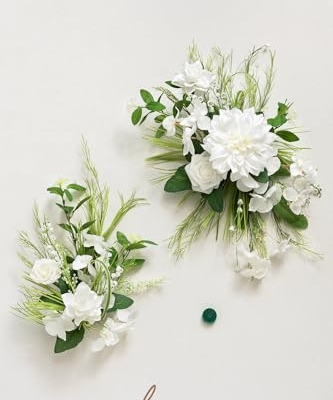 Product: Ling's Moment 2 White Wedding Artificial Floral Swag Welcome Sign Flowers Backdrop Garland Lily Green for Ceremony Reception Door Wall Easel Home Decoration Entryway Faux Outdoor Board Table Decor