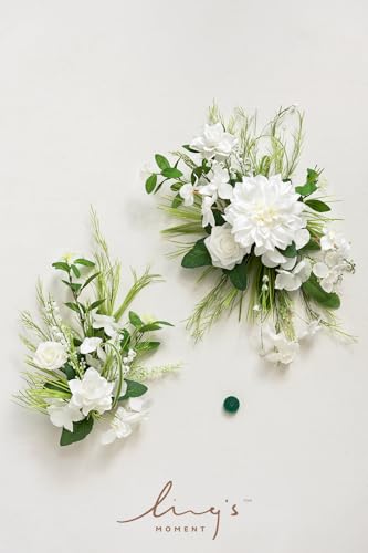 Product: Ling's Moment 2 White Wedding Artificial Floral Swag Welcome Sign Flowers Backdrop Garland Lily Green for Ceremony Reception Door Wall Easel Home Decoration Entryway Faux Outdoor Board Table Decor