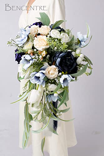 Silky Flower Store Navy Blue Bridal Bouquet, Cascading Wedding Bouquet, Faux Roses Eucalyptus, Wedding Decor, 12 Inch 4 4 Product: BENCENTRE 12 Inch Navy Blue Bridal Bouquet, Cascading Bouquet, Wedding Bouquet,for Wedding Ceremony Anniversary, Bridal Party and French Rustic Vintage Wedding, Artificial Flowers
