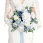 Product: Ling's Moment Dusty Blue Bridal Bouquet for Bride, Blue Wedding Bouquets for Bride, 13 Inch Silk Round Artificial Wedding Flowers Bouquets