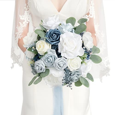Product: Ling's Moment Dusty Blue Bridal Bouquet for Bride, Blue Wedding Bouquets for Bride, 13 Inch Silk Round Artificial Wedding Flowers Bouquets
