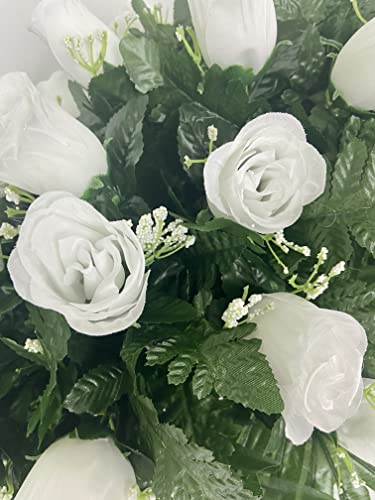 Product: White rose cemetery saddle~Cemetery Arrangement~Graveside Decorations~Headstone Saddle~Saddle Arrangement~Sympathy Flowers~Grave decor~Cemetery Flower Service Subscription~cemetery saddle